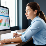A focused female entrepreneur, fully clothed in a modest business casual attire, seated at a sleek desk in a brightly lit, modern co-working space. She is meticulously analyzing digital charts and user feedback data displayed on a large monitor. Her expression is thoughtful and insightful, reflecting data-driven decision-making and strategic growth from customer insights. safe for work, appropriate content, fully clothed, professional, perfect anatomy, correct proportions, natural pose, well-formed hands, proper finger count, natural body proportions, professional photography, high quality, realistic.